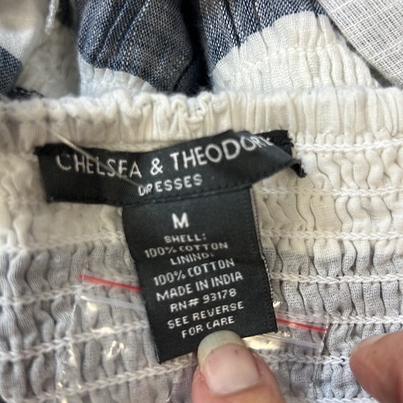 Chelsea & Theodore Belted Blue & White Sundress Flounce Ruffle Hem SZ M NEW - Picture 10 of 13